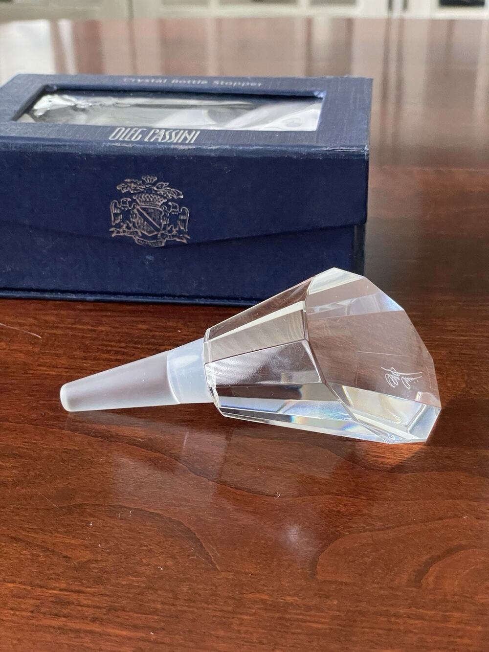 Oleg Cassini Faceted Crystal Bottle Stopper Clear Modern New